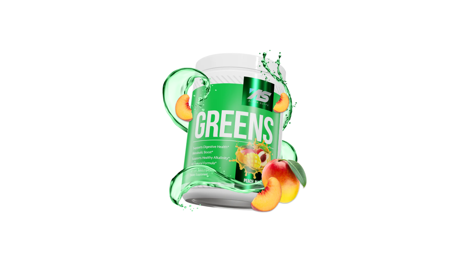 image of Alpha Supps Greens peach mango flavor